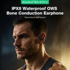 BlitzWolf® BW-BTS10 OWS Bluetooth Earbuds – Bone Conduction, Open-Ear Design, IPX8 Waterproof, Low Latency Gaming, Sports Headphones with Mic – Black - Buyme24seven