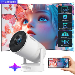 Magcubic 4K HY300 UItra Portable Projector with Electronic Focus 720P 260ANSI Speaker Android11 BT5.4 180° flexible Home Outdoor - Buyme24seven