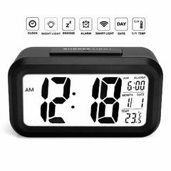 5.3 Inch Smart Simple Silent LED Digital Alarm Clock w/ Date Temp Display -Black - Buyme24seven