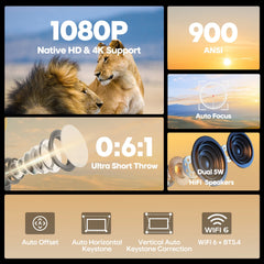 Magcubic HY450C 900ANSI Auto Focus Projector 8K 1080P Ultra Short Throw Allwinner H716 BT5.4 Auto Offset Home Theater Voice - Buyme24seven