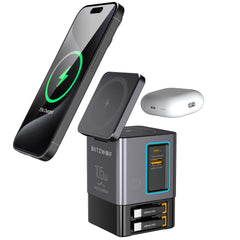 BlitzWolf® BW-i116 Max 105W 6-in-1 GaN Desktop Charger Station with Dual Telescopic Cables & Wireless Charging - Buyme24seven