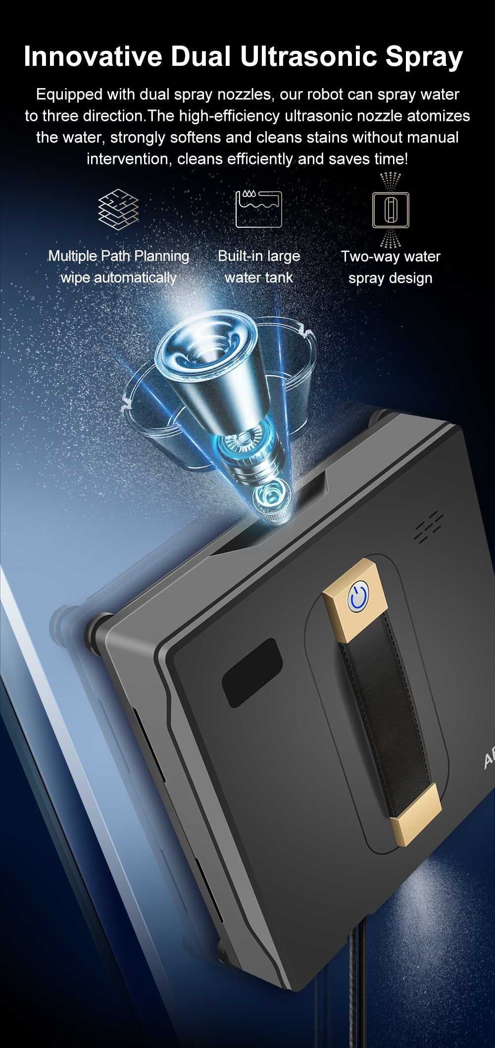 Robot Window cleaner ABIR WD8,Dual Water Spray,Smart Memory,High Vacuum Suction, Laser Sensor, Home Wall Glass Cleaning Robot - Buyme24seven