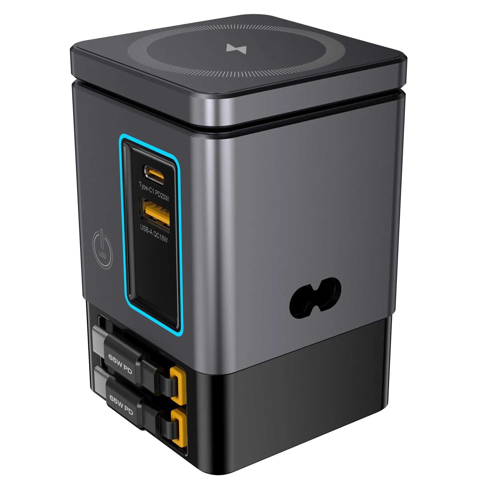 BlitzWolf® BW-i116 Max 105W 6-in-1 GaN Desktop Charger Station with Dual Telescopic Cables & Wireless Charging - Buyme24seven