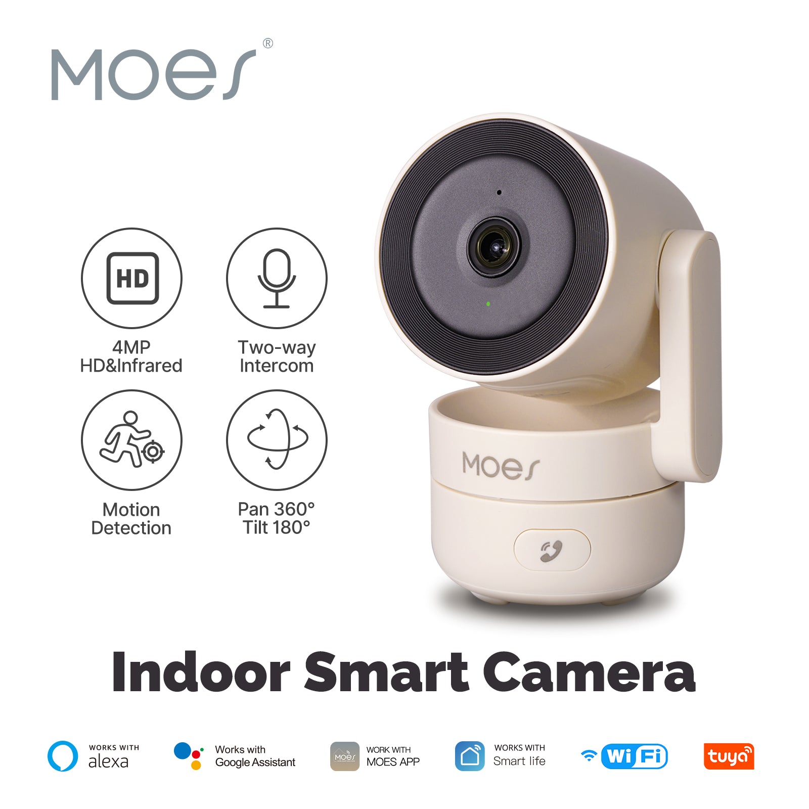 MOES Tuya Wi-Fi 6 Smart Indoor 4MP HD Security Pan/Tilt Camera Motion Tracking & Sound Detection Infrared Night Vision Monitor - Buyme24seven