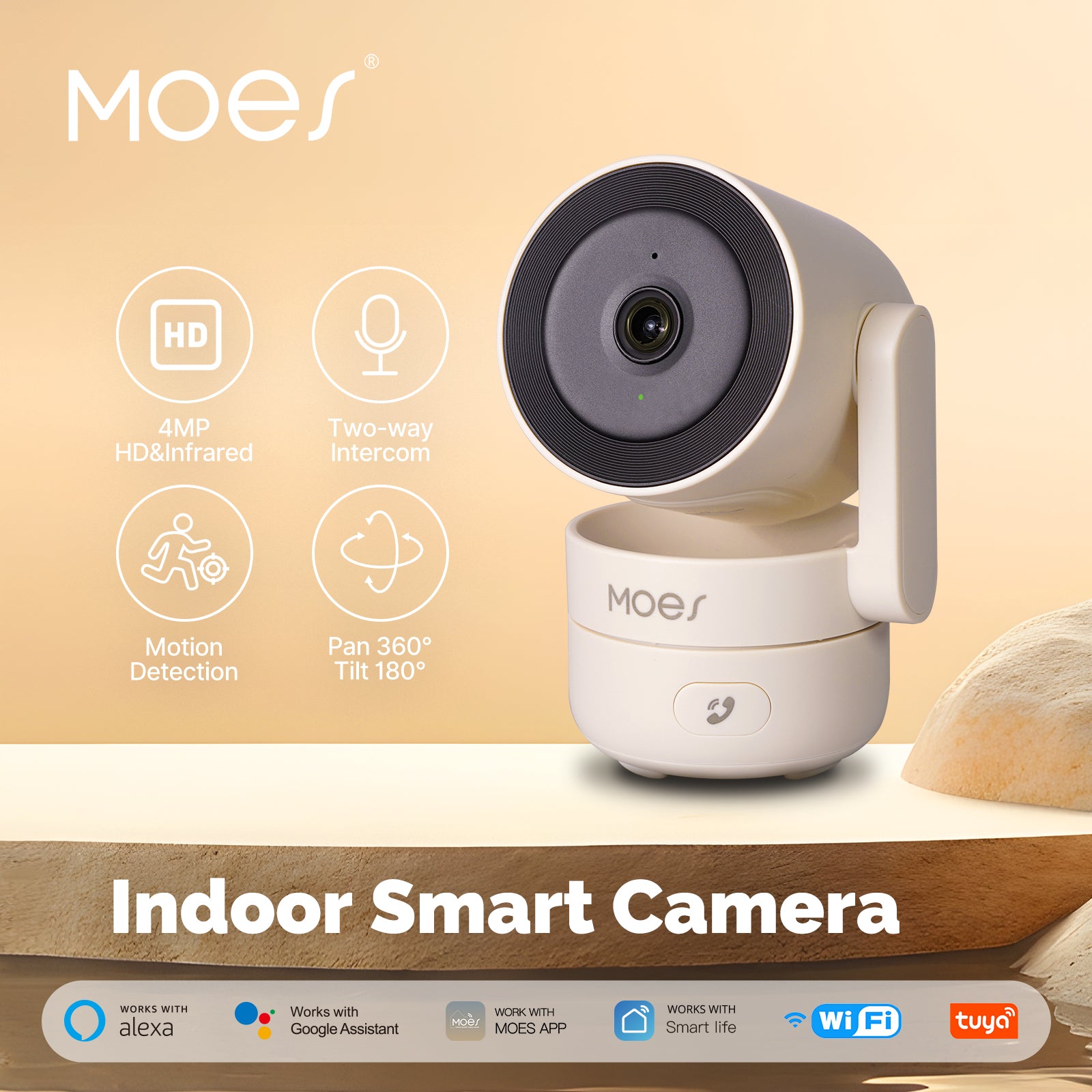 MOES Tuya Wi-Fi 6 Smart Indoor 4MP HD Security Pan/Tilt Camera Motion Tracking & Sound Detection Infrared Night Vision Monitor - Buyme24seven