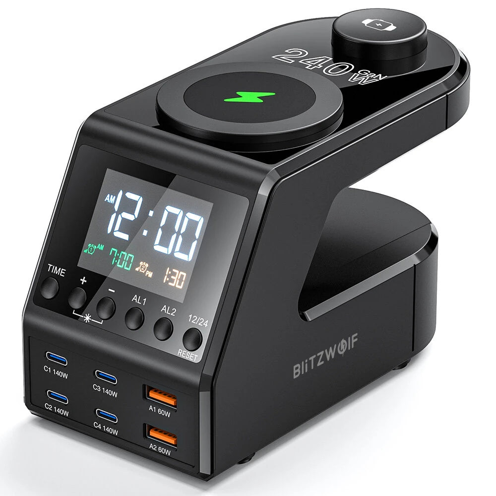 BlitzWolf® BW-FW10 240W 10-in-1 GaN Wireless Alarm Clock Charger - Buyme24seven