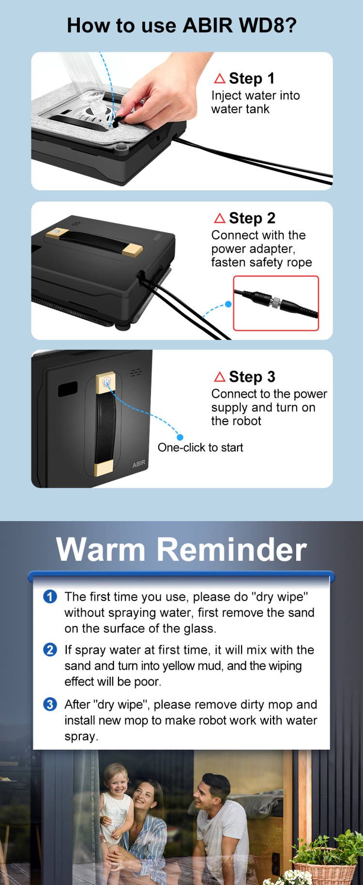 Robot Window cleaner ABIR WD8,Dual Water Spray,Smart Memory,High Vacuum Suction, Laser Sensor, Home Wall Glass Cleaning Robot - Buyme24seven