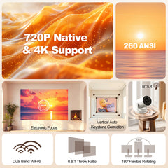 Magcubic 4K HY300 UItra Portable Projector with Electronic Focus 720P 260ANSI Speaker Android11 BT5.4 180° flexible Home Outdoor - Buyme24seven
