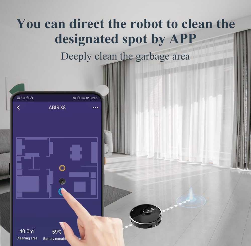 ABIR X8 Robot Vacuum Cleaner ,Laser System, Multiple Floors Maps, Zone Cleaning,Restricted Area Setting for Home Carpet Cleaning - Buyme24seven