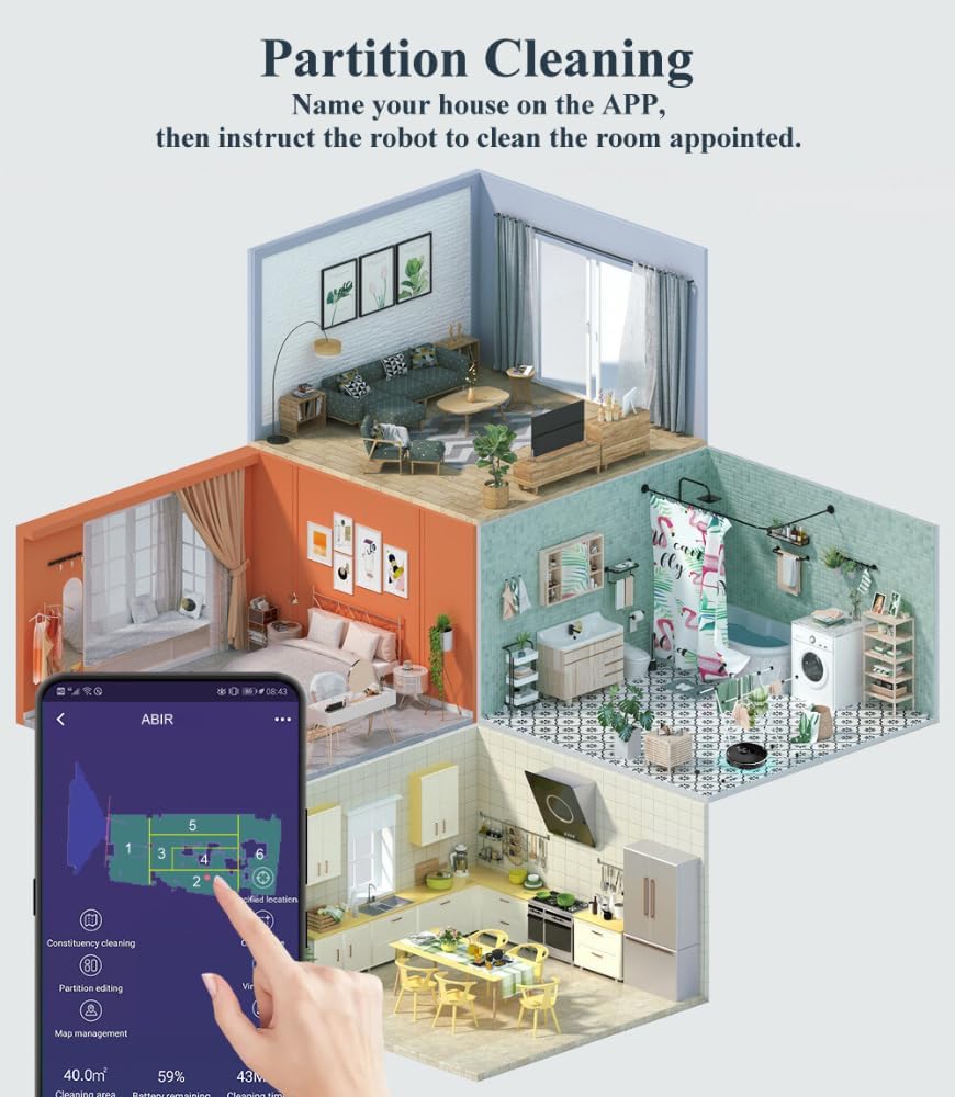 ABIR X8 Robot Vacuum Cleaner ,Laser System, Multiple Floors Maps, Zone Cleaning,Restricted Area Setting for Home Carpet Cleaning - Buyme24seven