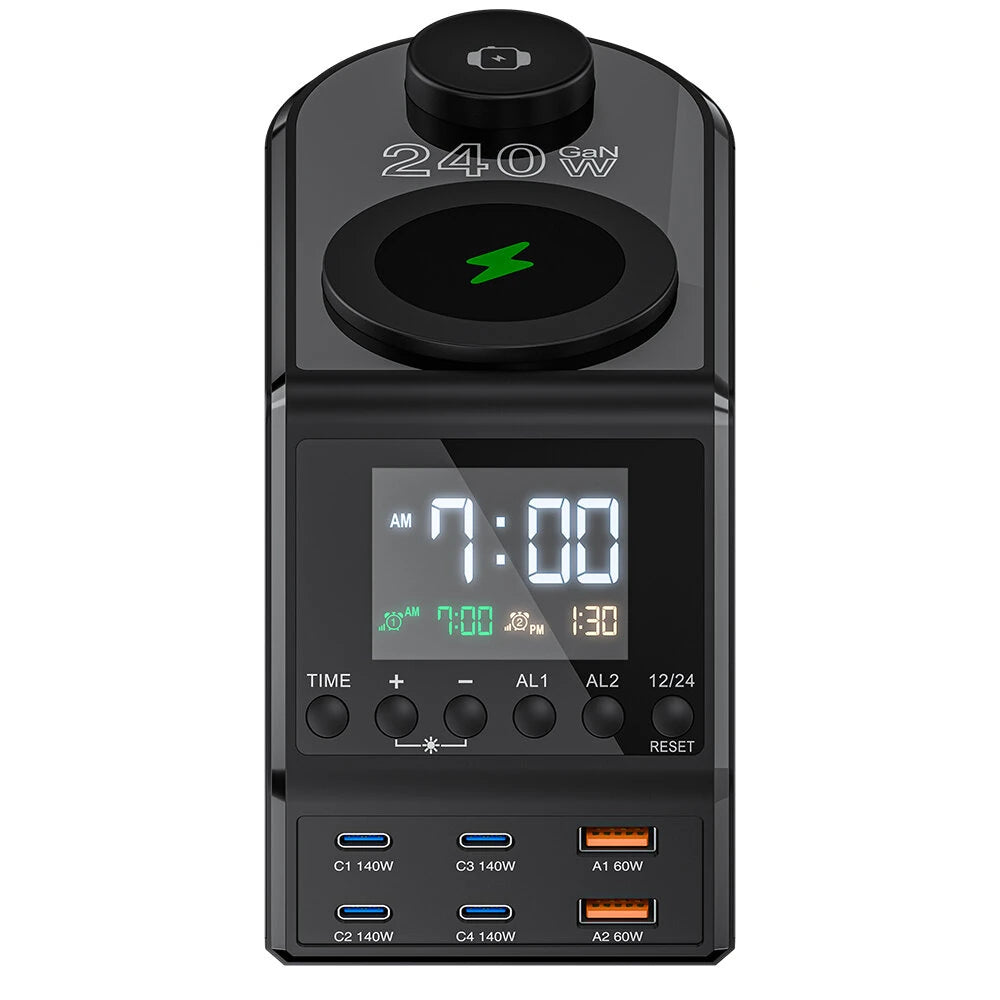 BlitzWolf® BW-FW10 240W 10-in-1 GaN Wireless Alarm Clock Charger - Buyme24seven