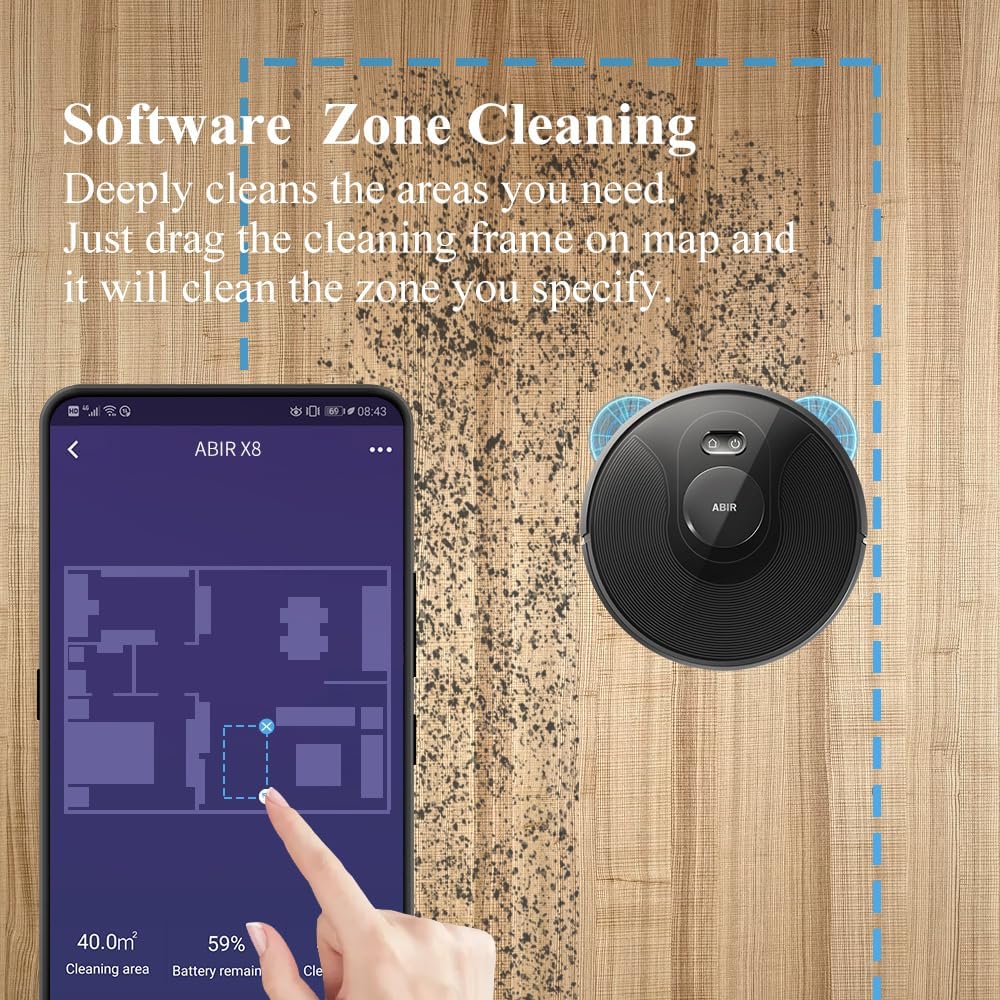 ABIR X8 Robot Vacuum Cleaner ,Laser System, Multiple Floors Maps, Zone Cleaning,Restricted Area Setting for Home Carpet Cleaning - Buyme24seven