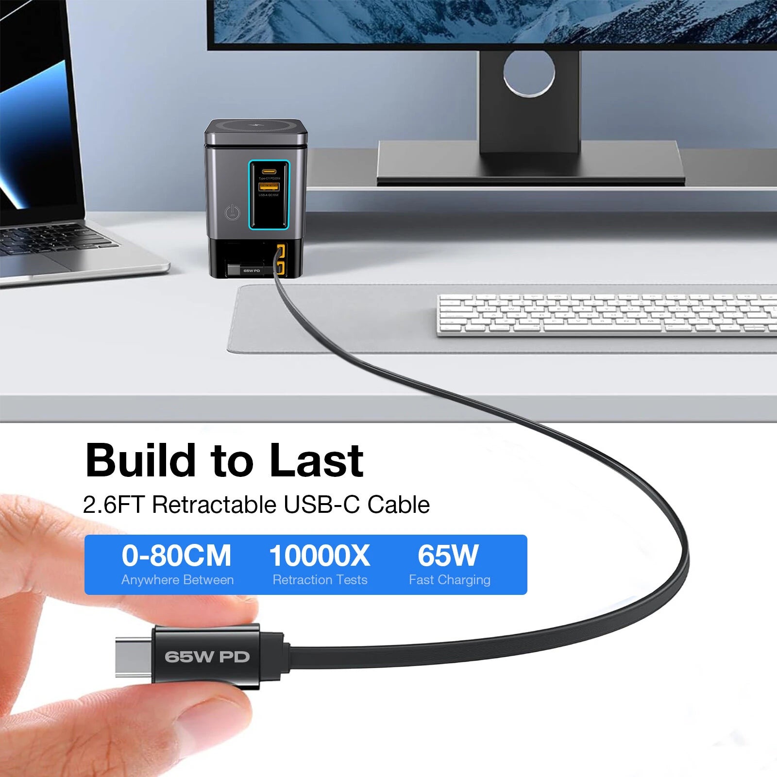 BlitzWolf® BW-i116 Max 105W 6-in-1 GaN Desktop Charger Station with Dual Telescopic Cables & Wireless Charging - Buyme24seven