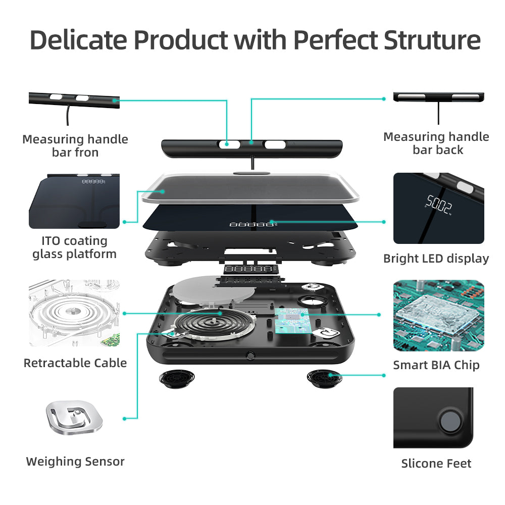 Smart Body Weight Scales 2024 New Body Fat Scale 8 Electrodes Bioimpedance Scale Professional Body Composition Analysis Scale - Buyme24seven