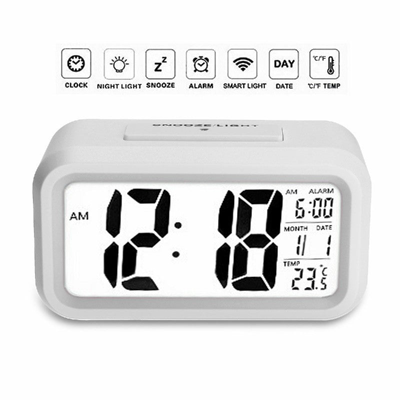 5.3 Inch Smart Simple Silent LED Digital Alarm Clock w/ Date Temp Display -White - Buyme24seven