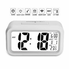 5.3 Inch Smart Simple Silent LED Digital Alarm Clock w/ Date Temp Display -White - Buyme24seven
