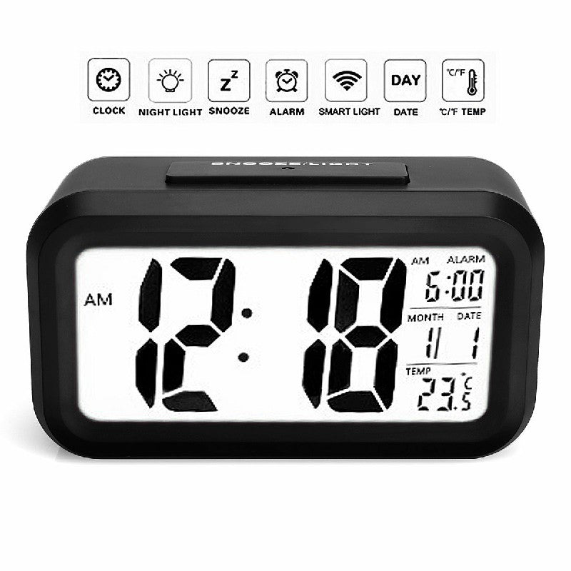 5.3 Inch Smart Simple Silent LED Digital Alarm Clock w/ Date Temp Display -Black - Buyme24seven