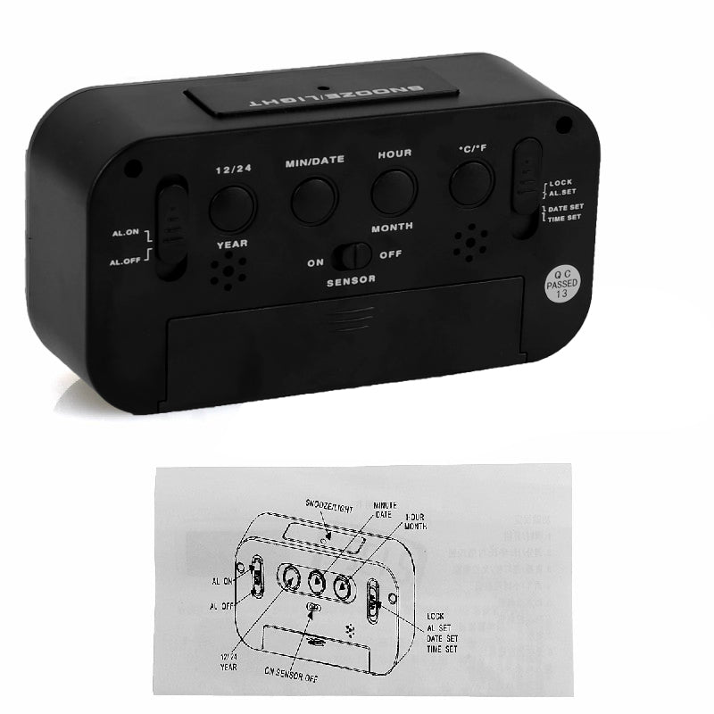 5.3 Inch Smart Simple Silent LED Digital Alarm Clock w/ Date Temp Display -Black - Buyme24seven