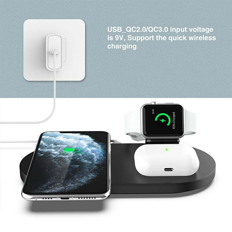 3 in 1 Wireless 10W Qi Fast Charger Station with iWatch Stand Compatible with iPhone Airpods and iWatch - Buyme24seven