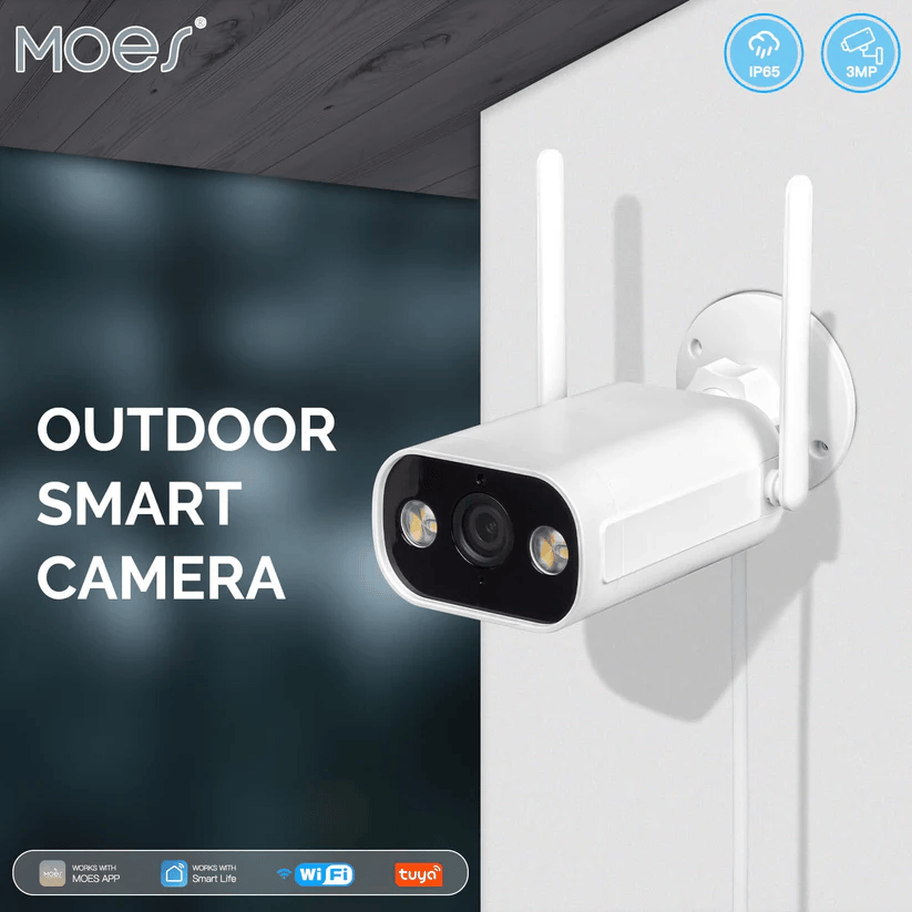 MOES WiFi Smart Outdoor Camera HD 3MP Sound Motion Detection Full Color Night Vision Waterproof Two-Way Audio Security Monitor - Buyme24seven