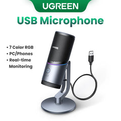 UGREEN USB Microphone with RGB Modes Professional Condenser Mic for PC Mac Gaming Karaoke Recording Streaming Podcasting - Buyme24seven