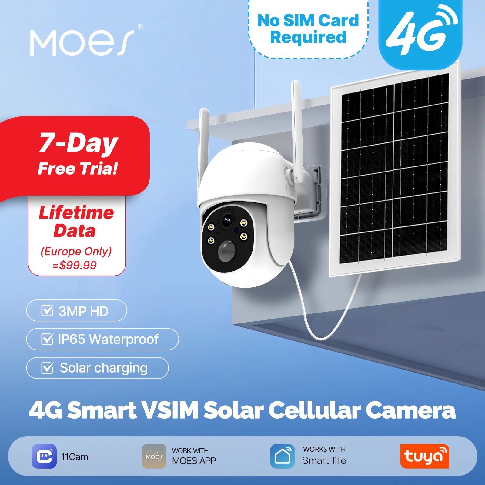 Tuya Smart 4G Solar Security Camera Outdoor,No SIM Required,Solar Charging IP camera,3MP,Human Detection,Security Protection - Buyme24seven