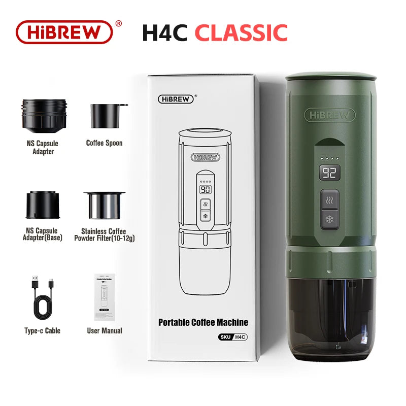 HiBREW Portable Espresso Coffee Machine for Car & Home Camping Coffee Maker Fit Nespresso Dolce Capsule Powder H4C - Buyme24seven