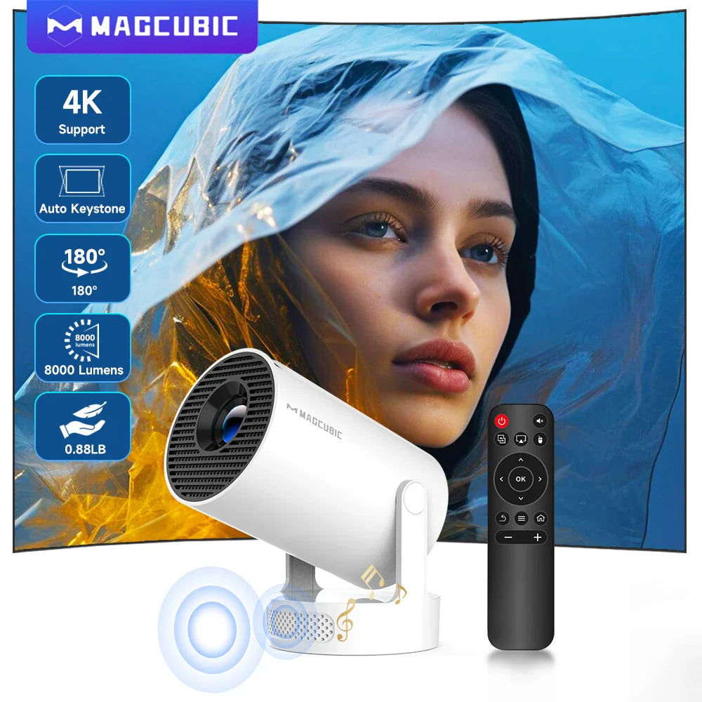 Magcubic 4K HY300 Pro + Projector Built in 5W Speaker 1280*720P Android 11 8000 Lumens Wifi6 BT5.4 Outdoor Portable Projector - Buyme24seven