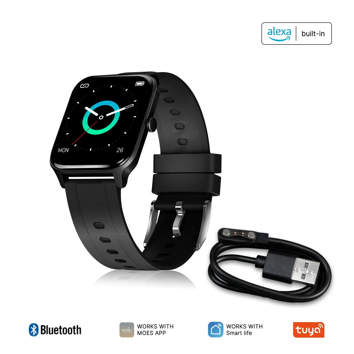 MOES Smart Watch Alexa Built-in Fitness Tracker Heart Rate and Blood Oxygen Monitor, IP68 Waterproof 1.69-inch Color Touchscreen - Buyme24seven