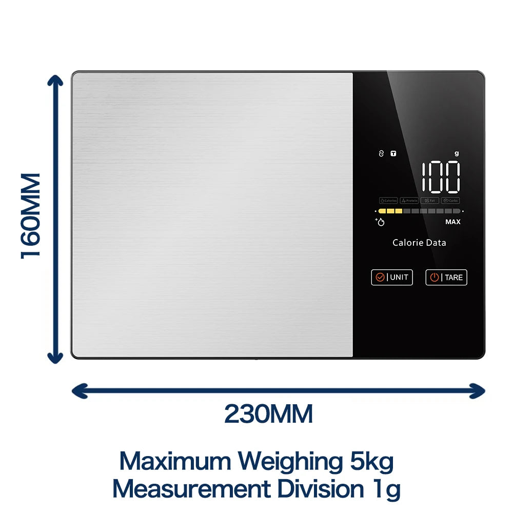 5kg Kitchen Food Scale, Smart Food Calorie Scale Kitchen Cooking Baking Scales, Stainless Steel Nutrition Scale with Free App - Buyme24seven