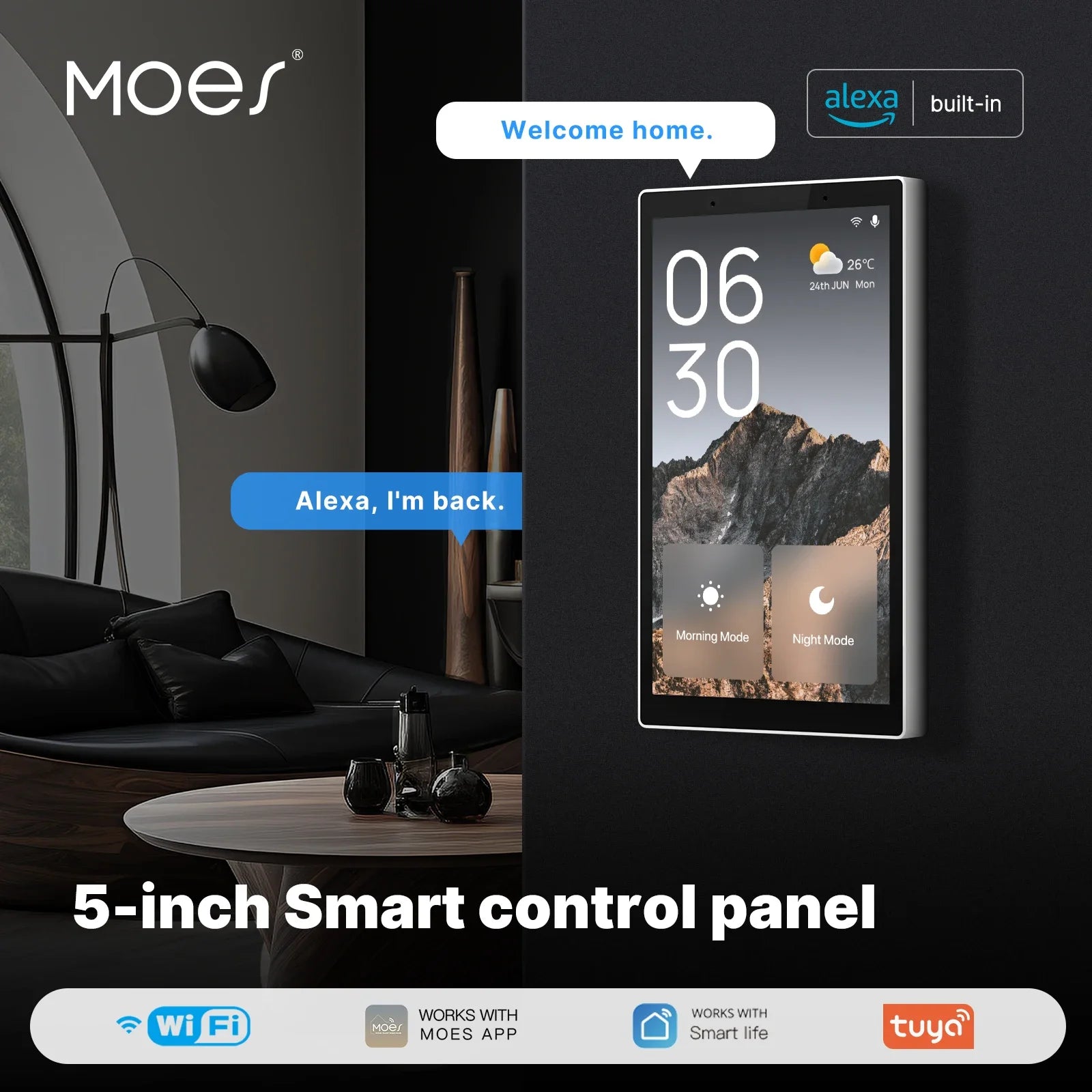 MOES Tuya Wifi Smart 5-inch Touch Screen US Center Control Panel Voice Control Alexa And ZigBee Gateway Built-in Scene Control - Buyme24seven