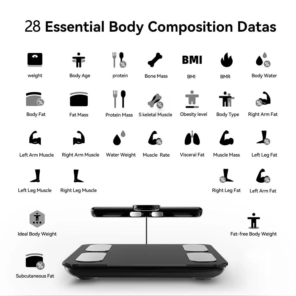 2024 Professional Smart Body Fat Scale with 8 Electrodes Body Composition Analyzer Bioimpedance Scales Weight Loss Fitness Scale - Buyme24seven