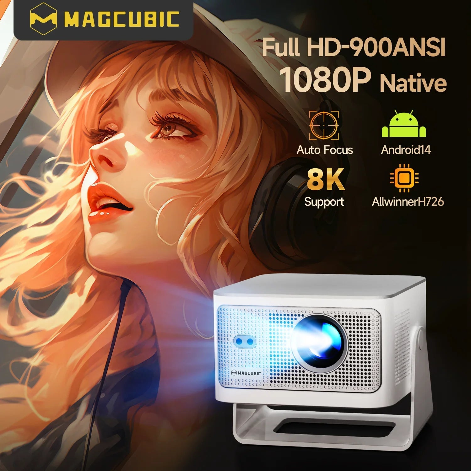 Magcubic HY350MAX 900 ANSI Portable Projector | Native 1080P with 8K Input, Android 14, Auto Keystone & Focus, Outdoor Friendly - Buyme24seven