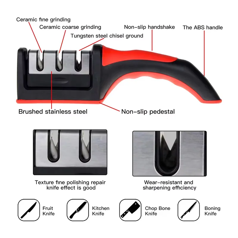 3-in-1 Professional Kitchen Knife Sharpener with 3 Stages