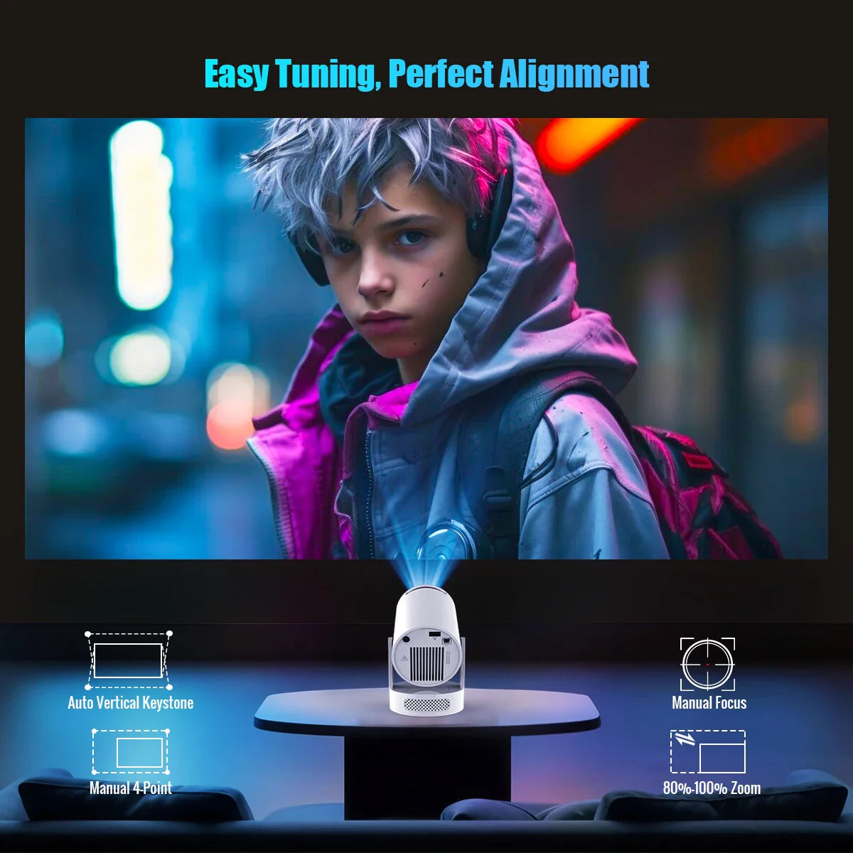 Magcubic 4K HY300 Pro + Projector Built in 5W Speaker 1280*720P Android 11 8000 Lumens Wifi6 BT5.4 Outdoor Portable Projector - Buyme24seven