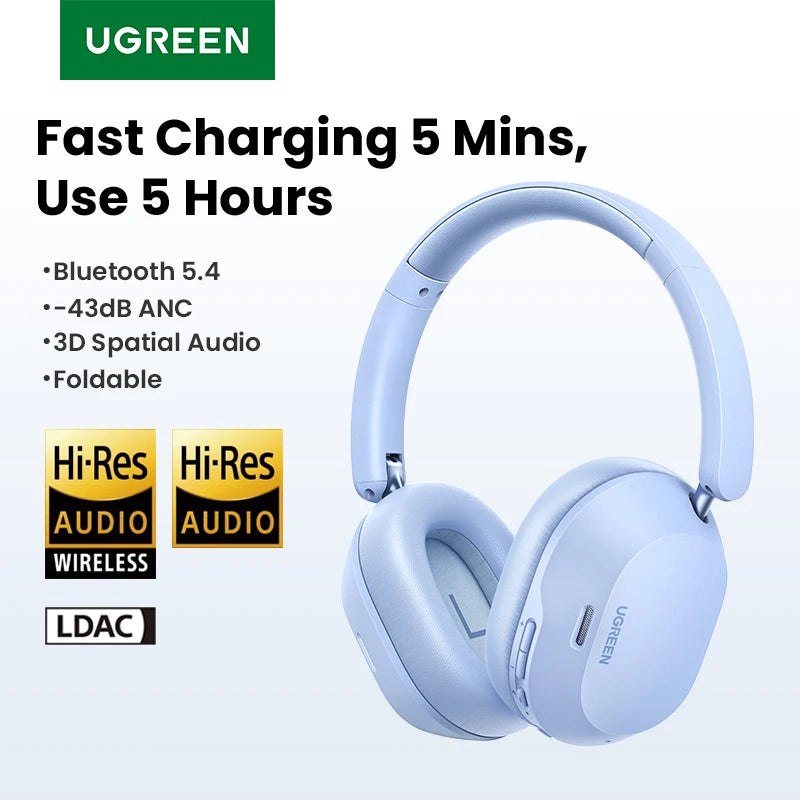 UGREEN Max5c Wireless Bluetooth Headphones 43dB Hybrid Active Noise Cancellation Hi-Res LDAC 75H Spatial Audio Earbuds Headset - Buyme24seven