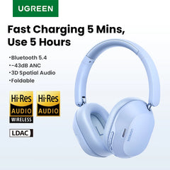 UGREEN Max5c Wireless Bluetooth Headphones 43dB Hybrid Active Noise Cancellation Hi-Res LDAC 75H Spatial Audio Earbuds Headset - Buyme24seven