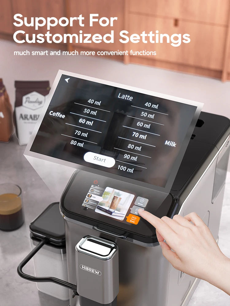 HiBREW Fully Automatic Espresso Machine Cappuccino Milk System 6 Coffee Varieties Intuitive Touch Display With Grinder H16 - Buyme24seven