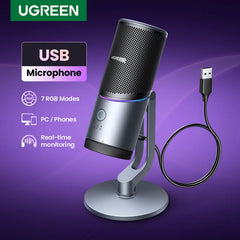 UGREEN USB Microphone with RGB Modes Professional Condenser Mic for PC Mac Gaming Karaoke Recording Streaming Podcasting - Buyme24seven