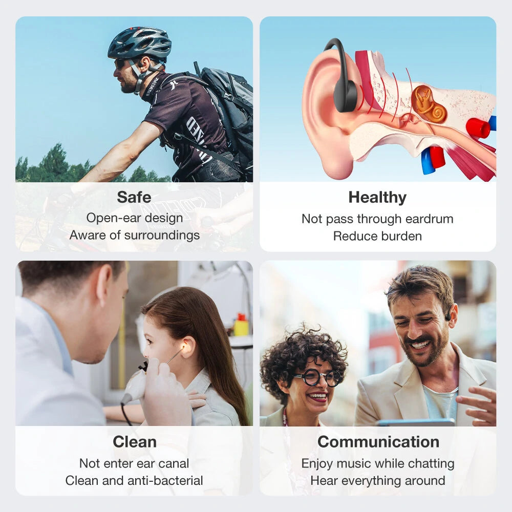 BlitzWolf® BW-BTS8 Bone Conduction Bluetooth Earbuds – 32GB Built-in Memory, IPX8 Waterproof, Low Latency Sports Headphones with Mic - Buyme24seven