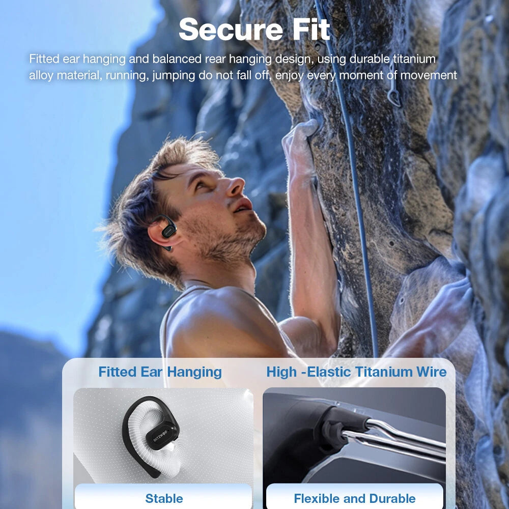 BlitzWolf® BW-BTS10 OWS Bluetooth Earbuds – Bone Conduction, Open-Ear Design, IPX8 Waterproof, Low Latency Gaming, Sports Headphones with Mic – Black - Buyme24seven