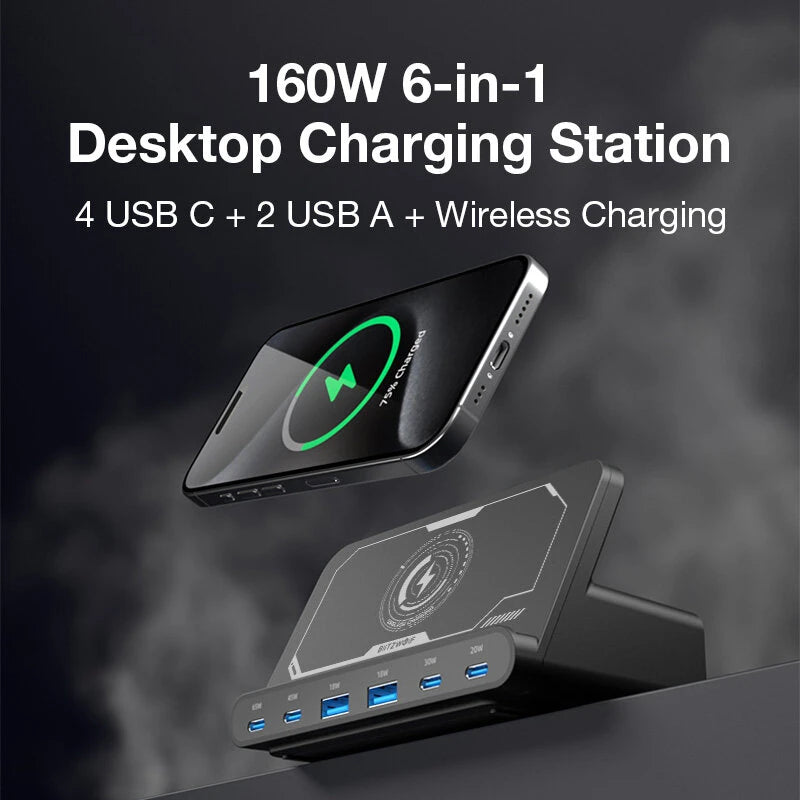 BlitzWolf® BW-S27 160W 6-Port USB PD Fast Charger with Wireless Charging - Buyme24seven
