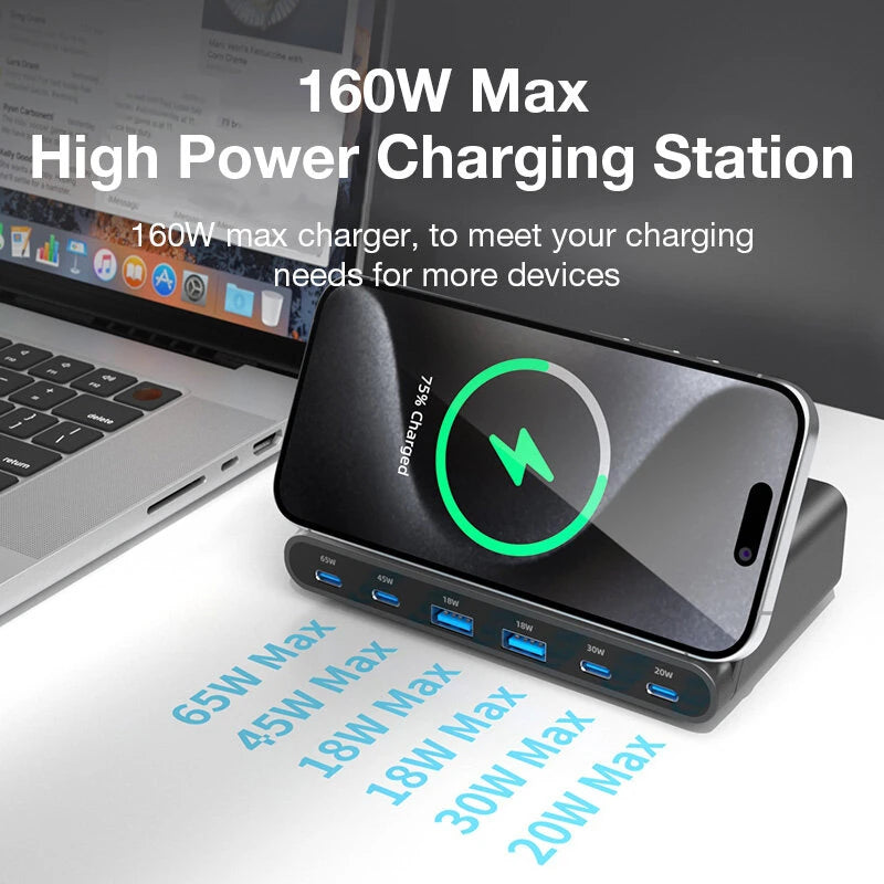 BlitzWolf® BW-S27 160W 6-Port USB PD Fast Charger with Wireless Charging - Buyme24seven